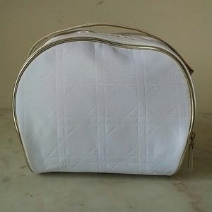 Christian Dior white and beige with gold ribbing cosmetic bag/handbag.